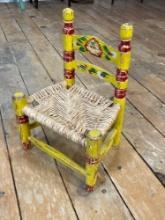 Mexican folk art wicker & oak doll chair