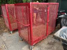 (1) Red Lockable Storage Cage On Casters