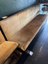 90"W x 25.5"D x 43.75"H Darkwood Gold Fabric Seats/Backs Straight Bench w/Storage