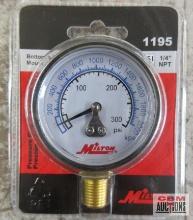 Milton 1195 Bottom Mount Pressure Gauge, 1/4" NPT, 0-300 PSI