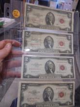 Group of 4 1953 $2 Red Seal Notes