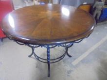 Beautiful Solid Wood Top Meatl Base Round Dining Table