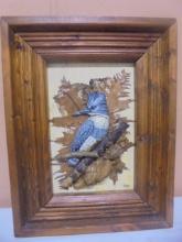 Beauiful Vintage Blue Jay in Relief Wooden Wall Décor