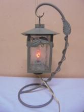 Metal Art & Glass Accent Lamp w/ Flicker Bulb