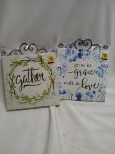 Pair of 8”x8” Metal and Canvas Decorative Art Pieces