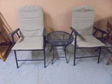 2 Matching Folding Lawn Chairs w/ Round Folding Side Table