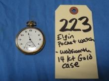 Elgin Pocket Watch - Wadsworth 14 KT. Gold Case
