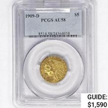 1909-D $5 Gold Half Eagle PCGS AU58