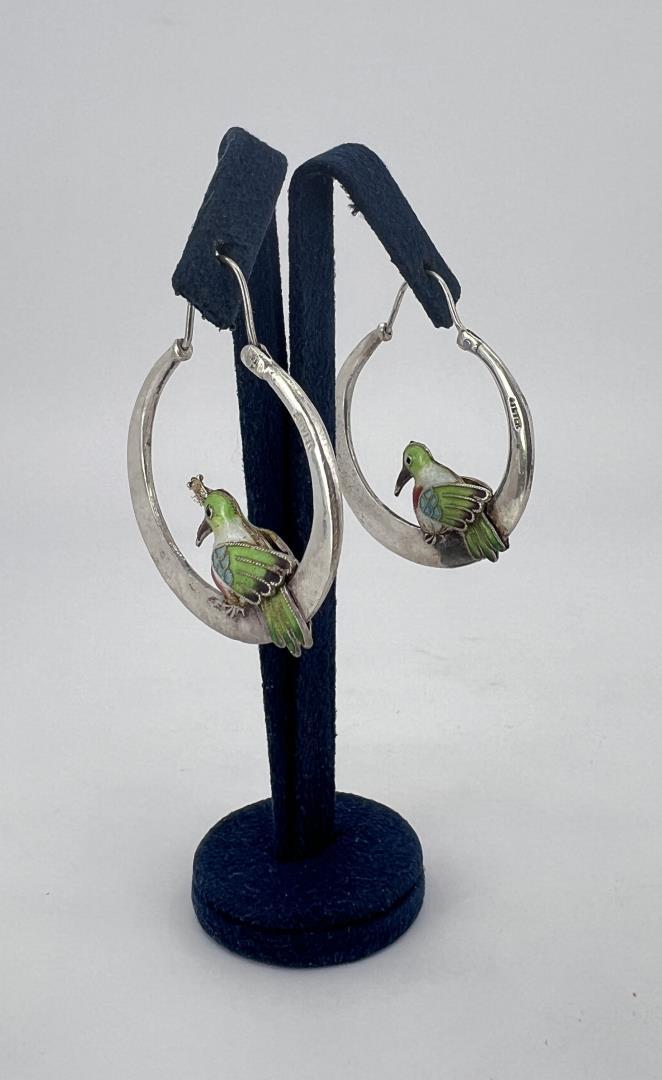 Chinese Sterling Silver Cloisonne Earrings