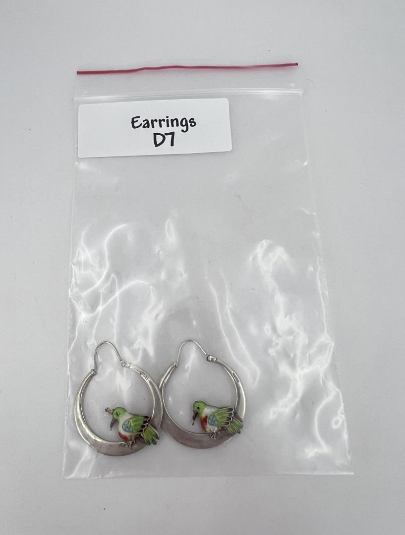 Chinese Sterling Silver Cloisonne Earrings