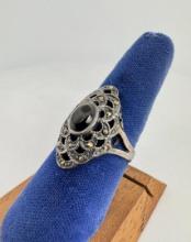 Sterling Silver Marcasite Onyx Ring
