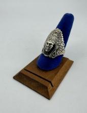 Sterling Silver Indian Chief Biker Ring
