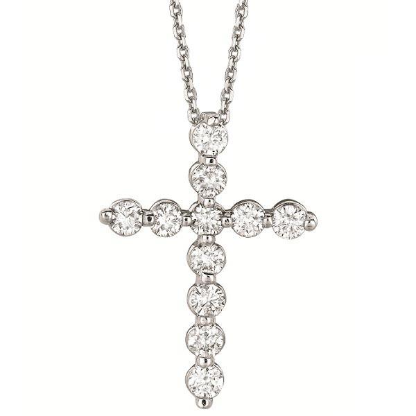 Diamond Cross Pendant Necklace in 14k White Gold 1.01ctw