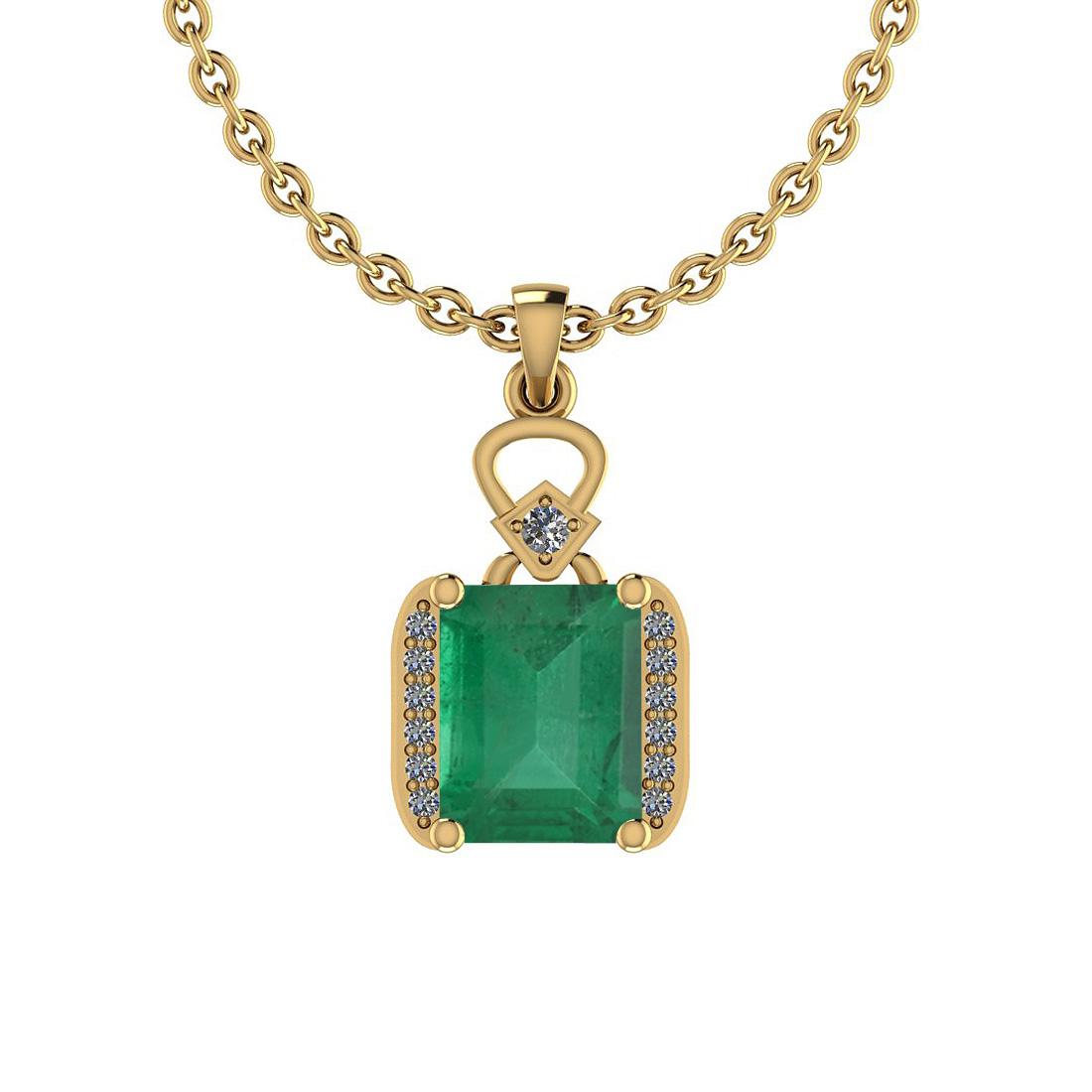 Certified 3.30 Ctw Emerald and Diamond I2/I3 14K Yellow Gold Victorian Style Pendant Necklace