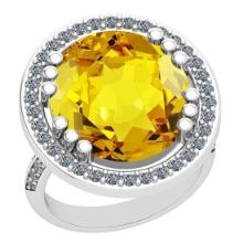 19.84 Ctw I2/I3 Lemon Topaz And Diamond 14k White Gold Engagement Halo Ring