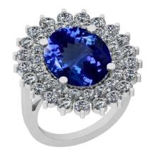 Certified 7.10 Ctw VS/SI1 Tanzanite And Diamond 14K White Gold Vintage Style Ring