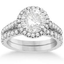 Diamond Bridal Halo Engagement Ring and Wedding Band 14K White Gold 2.30ctw