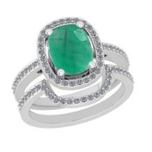 2.37 Ctw SI2/I1Emerald and Diamond 14K White Gold Engagement set Ring
