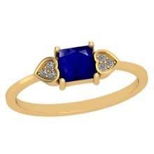 0.53 Ctw SI2/I1 Blue Sapphire And Diamond 14K Yellow Gold Ring