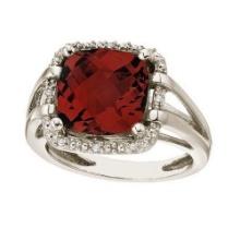 Cushion-Cut Garnet and Diamond Cocktail Ring 14k White Gold 8.05ctwtw