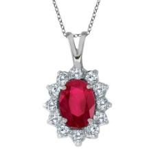 Ruby and Diamond Accented Pendant Necklace 14k White Gold 1.80ctw