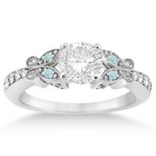 Butterfly Diamond and Aquamarine Engagement Ring 14k White Gold 1.20ctw