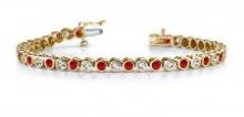 14KT YELLOW GOLD 5 CTW G-H SI2/SI3 CLASSIC ROUND BEZEL SET DIAMOND & RUBY TENNIS BRACELET