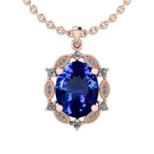 5.02 Ctw VS/SI1 Tanzanite And Diamond 14K Rose Gold Necklace