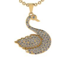 1.16 Ctw SI2/I1 Diamond 14K Yellow Gold swan Pendant Necklace