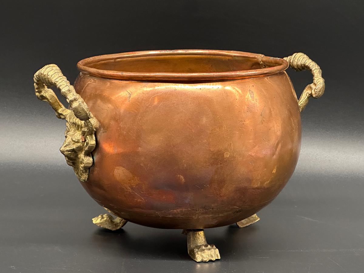 Double Handle Footed Copper Pot