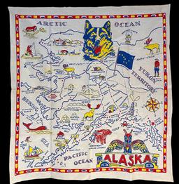 Vintage ALASKA Souvenir Tablecloth Map