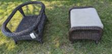 1 Wicker Ottoman and 1 Wicker Table with Glass Top