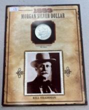 1889 Morgan Silver Dollar W/ Story card and USA Stamp