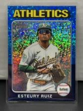 Esteury Ruiz 2024 Topps Heritage Chrome Blue Sparkle Refractor #300