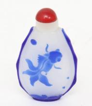 Chinese Peking Glass Blue & White Snuff Bottle