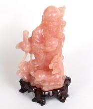 Rose Quartz Chinese Shu Lao Carved Statue