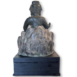 Chinese Bronze Guan Gong Seated Statue in 2 Parts