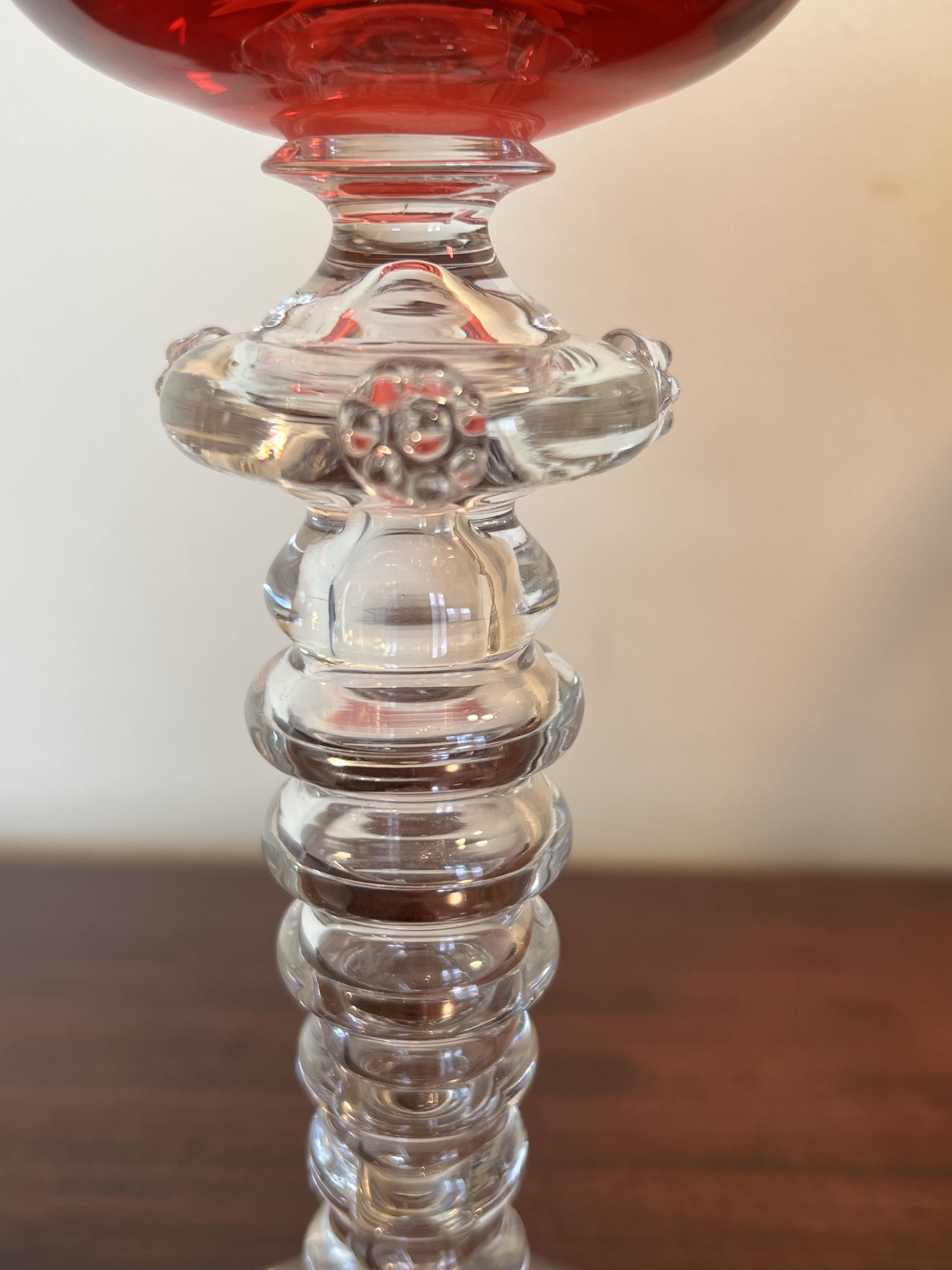 Pair of Venetian Glass and Moser Style Goblets with Two Cut-to-Clear Cordials