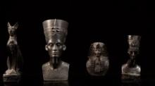 Set of 4 Small Egyptian Busts in Black