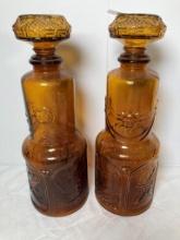 Mid Century Modern Empoli Amber Glass Nautical Decanters