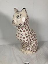 Large Polish Pottery Cat Statue