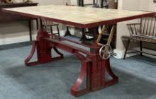 Red Industrial Crank Kitchen Island Dining Table