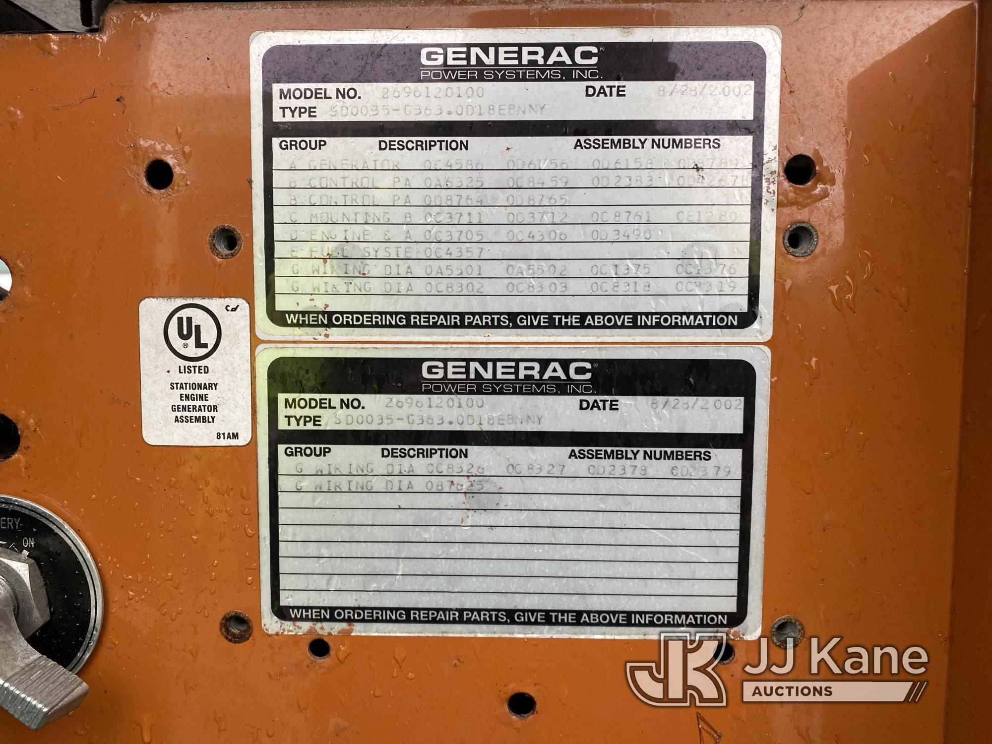 (Plymouth Meeting, PA) Generac 2782910100 Generator, Skid Mtd. Runs, Rust Damage