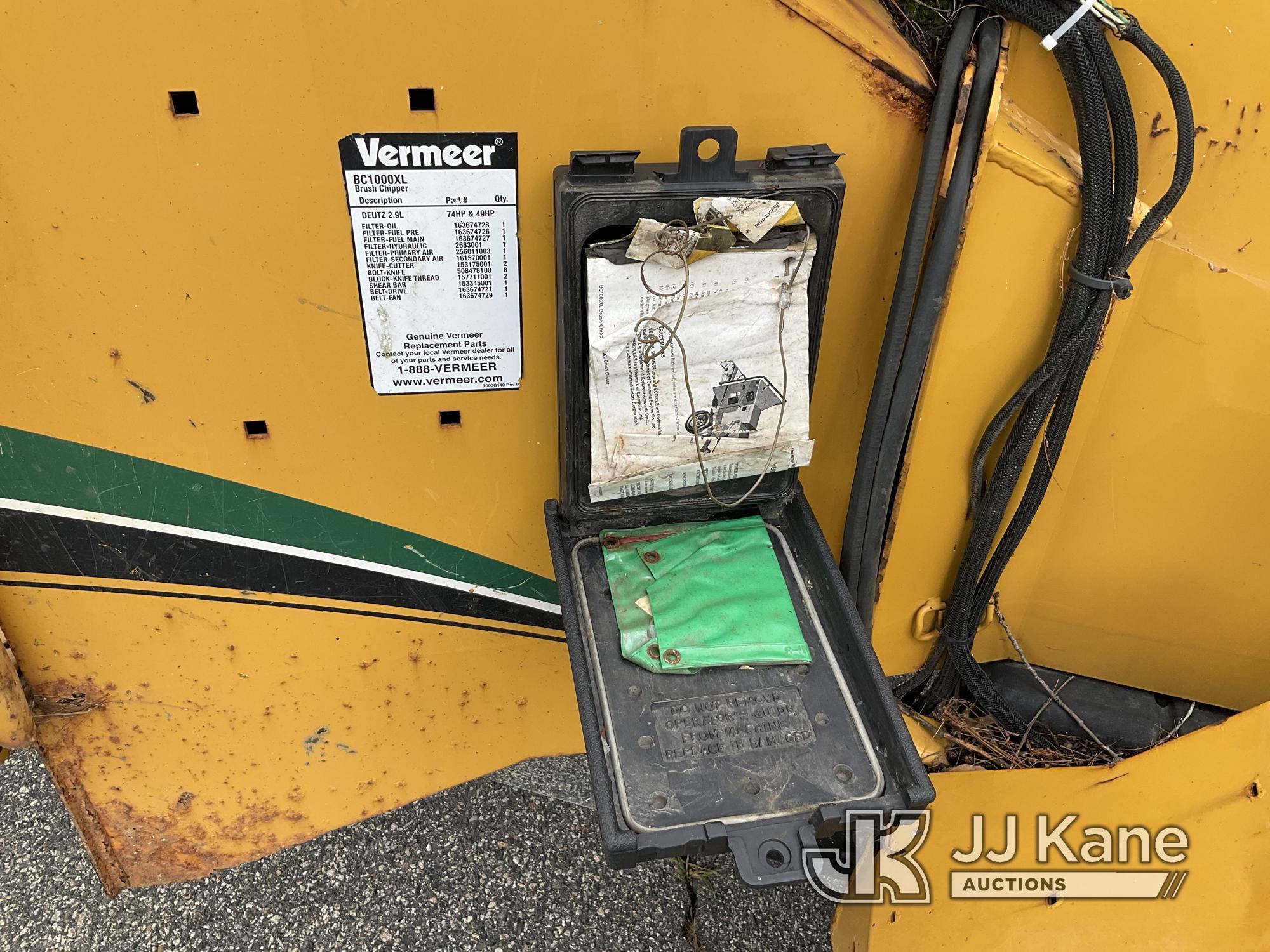 (Wells, ME) 2015 Vermeer BC1000XL Chipper (12in Drum), trailer mtd Not Running, Condition Unknown, B