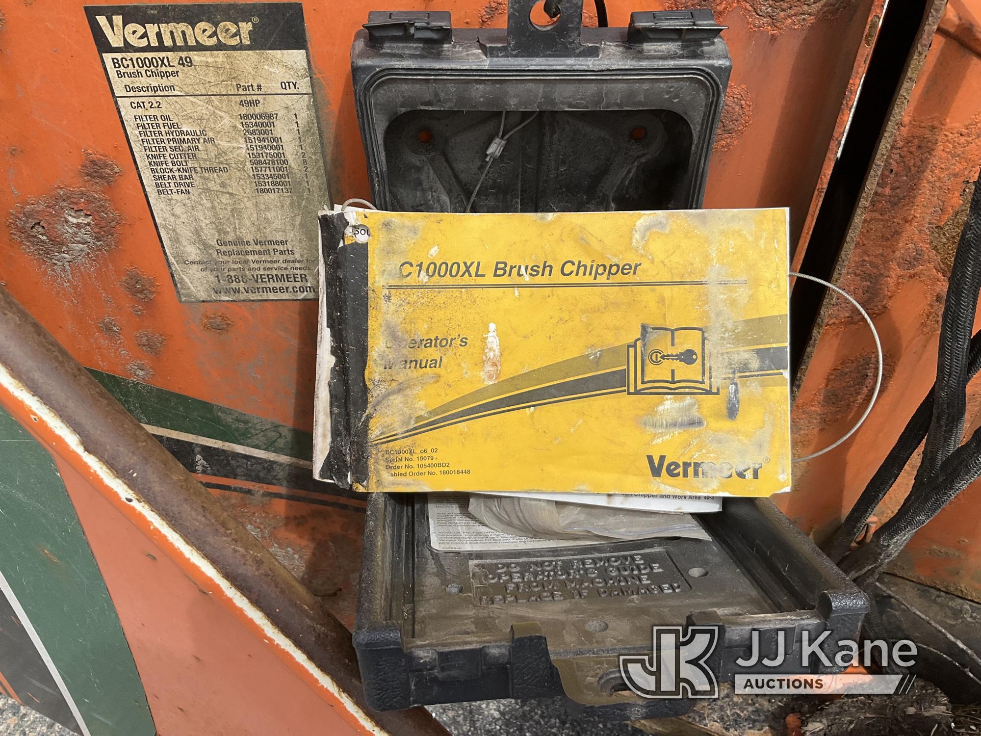 (Wells, ME) 2013 Vermeer BC1000XL Chipper (12in Drum) No Title) (Not Running, Condition Unknown, Bod