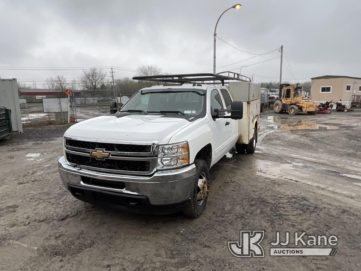 (Rome, NY) 2011 Chevrolet Silverado 3500HD 4x4 Crew-Cab Service Truck Runs & Moves, Engine Light On,