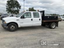2003 Ford F350 Crew-Cab Flatbed/Service Truck Runs & Moves) (Paint Damage, Body Damage, Rust Damage