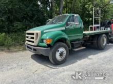 2007 Ford F650 12ft Flatbed/Utility Truck Not Running, Condition Unknown, Missing Batteries, Rust & 