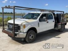 2017 Ford F350 4x4 Crew-Cab Flatbed/Service Truck Runs & Moves) (Transmission Noise, Body Damage & R