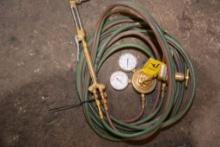 Victor Oxyacetylene Regulator, Gauges, Hosing, and Torch; No Bottles